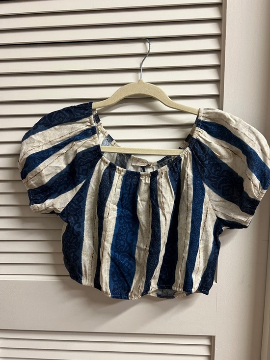 Tops - NWT, Bellambra, Striped Blue & Cream Peasant Crop Top size S, made in Italy